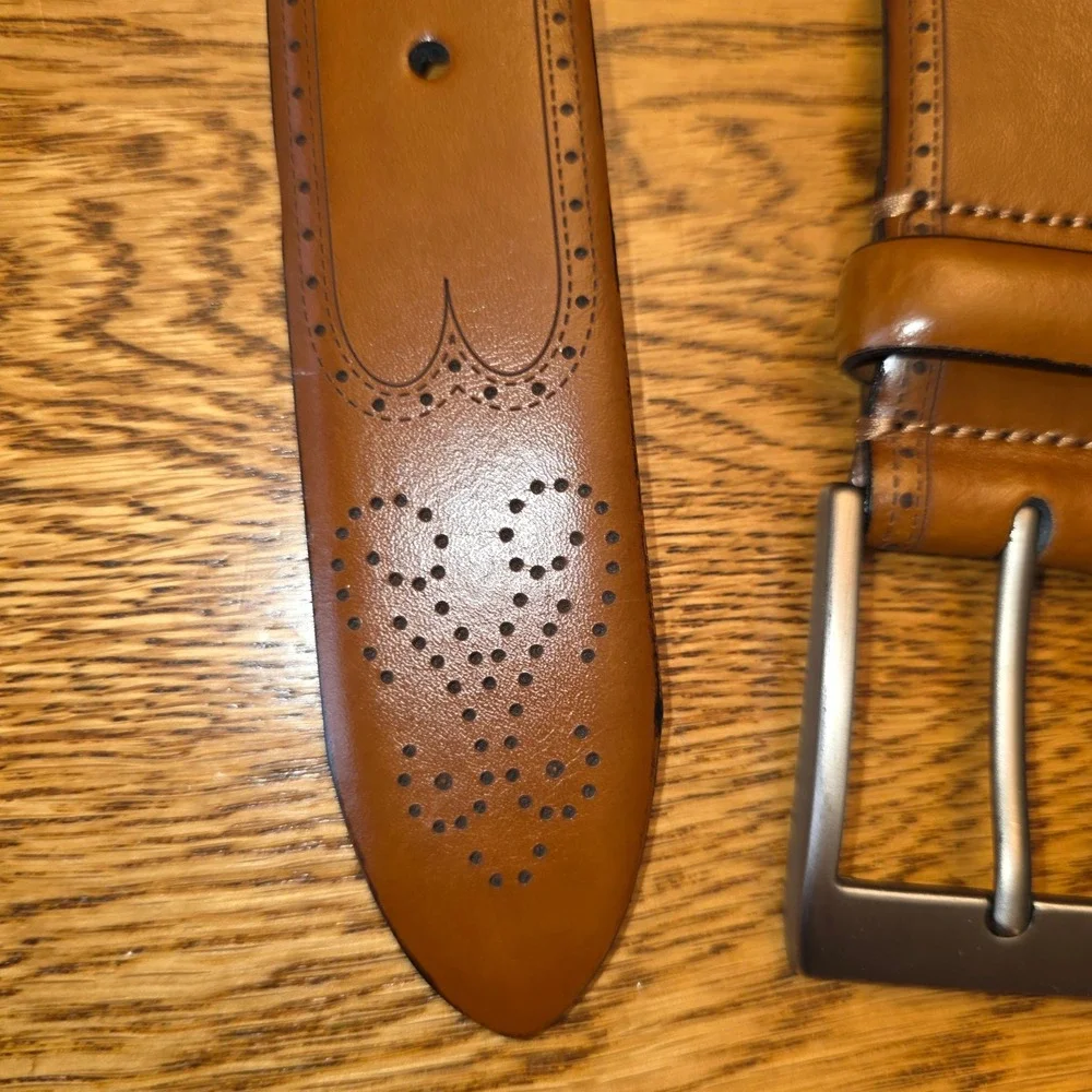 Size 42 Genuine Italian Leather Men's Dress Belt Brogue Wingtip Detail 48